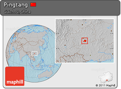 Gray Location Map of Pingtang, hill shading