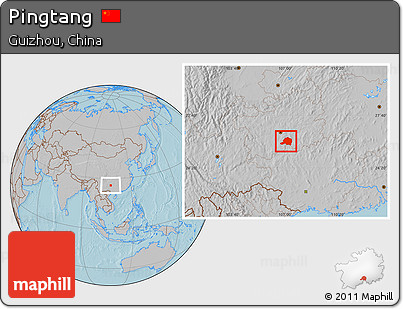Gray Location Map of Pingtang, hill shading