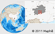 Shaded Relief Location Map of Pingtang, highlighted country, highlighted parent region