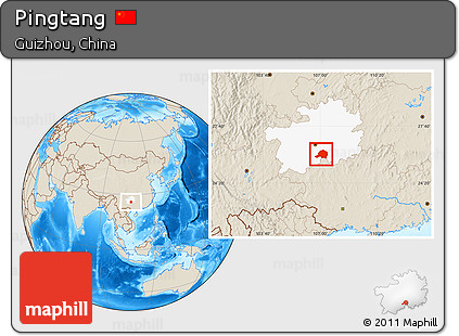 Shaded Relief Location Map of Pingtang, highlighted parent region