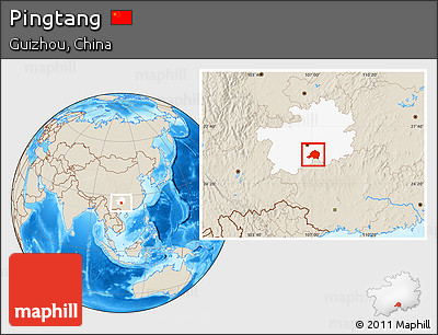 Shaded Relief Location Map of Pingtang, highlighted parent region