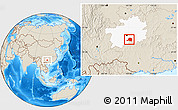 Shaded Relief Location Map of Pingtang, highlighted parent region