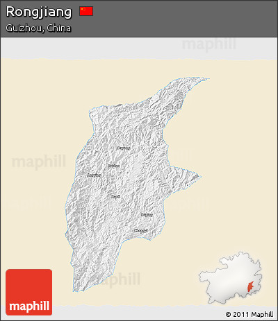 Classic Style 3D Map of Rongjiang, single color outside