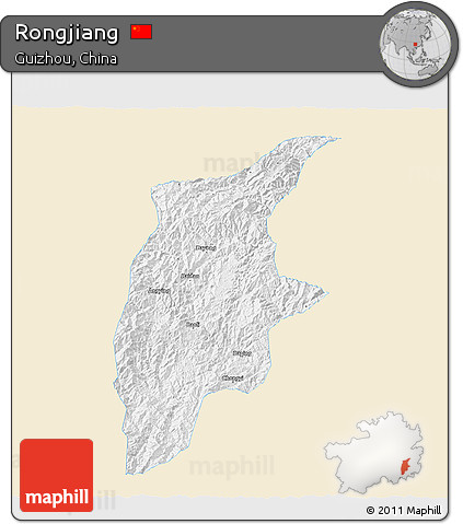 Classic Style 3D Map of Rongjiang, single color outside