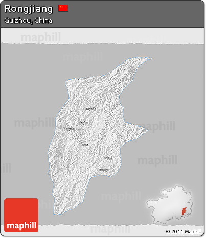 Gray 3D Map of Rongjiang, single color outside