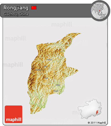 Physical 3D Map of Rongjiang, cropped outside