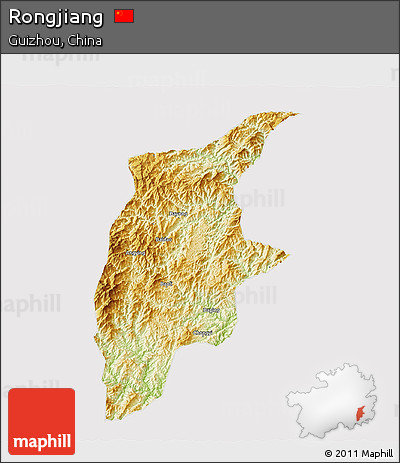 Physical 3D Map of Rongjiang, cropped outside