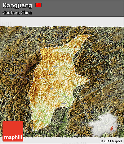 Physical 3D Map of Rongjiang, darken