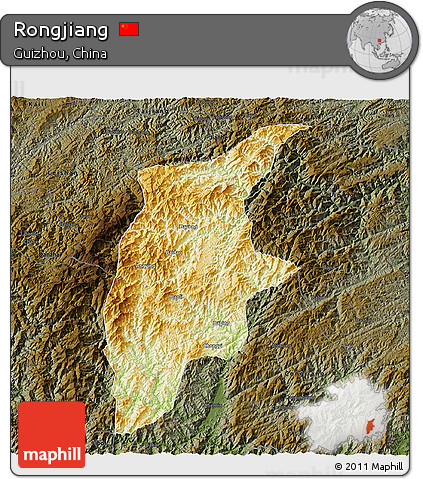 Physical 3D Map of Rongjiang, darken