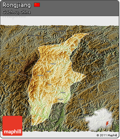 Physical 3D Map of Rongjiang, darken