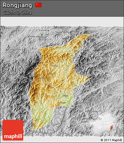 Physical 3D Map of Rongjiang, desaturated