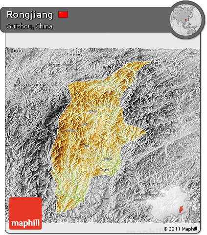 Physical 3D Map of Rongjiang, desaturated