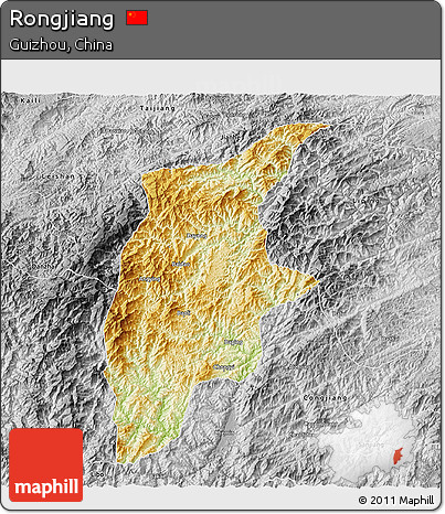 Physical 3D Map of Rongjiang, desaturated