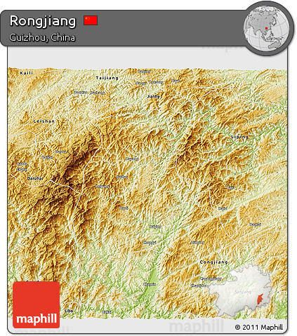 Physical 3D Map of Rongjiang