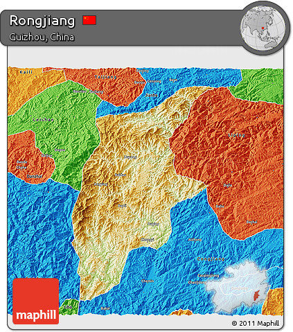 Physical 3D Map of Rongjiang, political outside