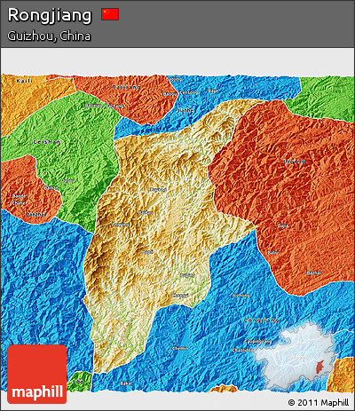 Physical 3D Map of Rongjiang, political outside