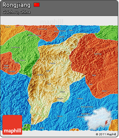 Physical 3D Map of Rongjiang, political outside