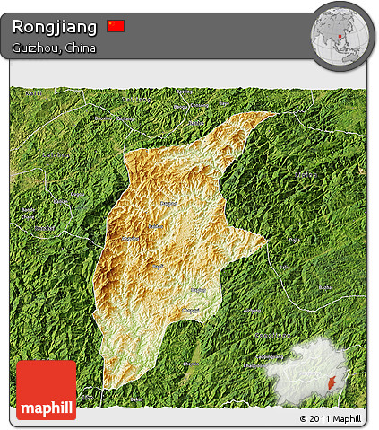 Physical 3D Map of Rongjiang, satellite outside