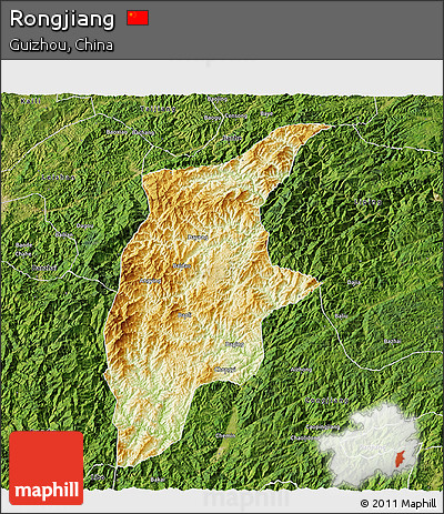 Physical 3D Map of Rongjiang, satellite outside