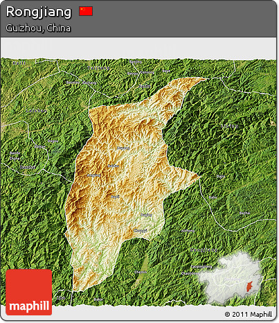 Physical 3D Map of Rongjiang, satellite outside