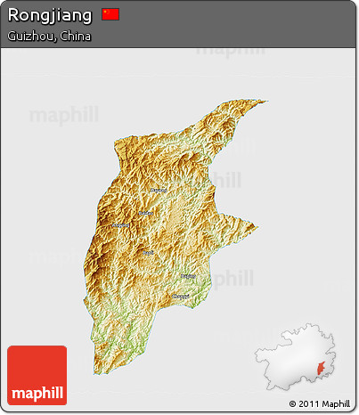 Physical 3D Map of Rongjiang, single color outside