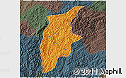 Political 3D Map of Rongjiang, darken, semi-desaturated