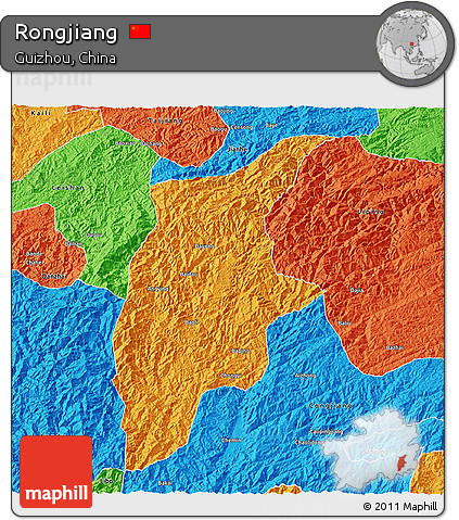 Political 3D Map of Rongjiang