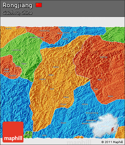 Political 3D Map of Rongjiang