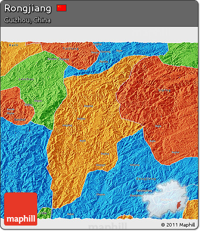 Political 3D Map of Rongjiang