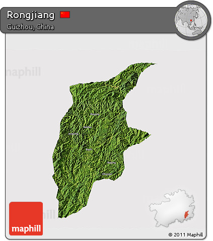 Satellite 3D Map of Rongjiang, cropped outside