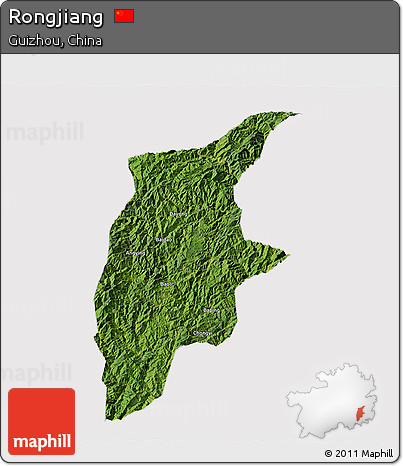 Satellite 3D Map of Rongjiang, cropped outside
