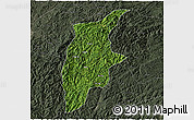 Satellite 3D Map of Rongjiang, darken, semi-desaturated