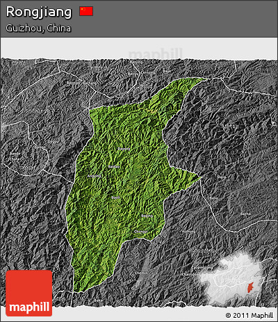 Satellite 3D Map of Rongjiang, desaturated