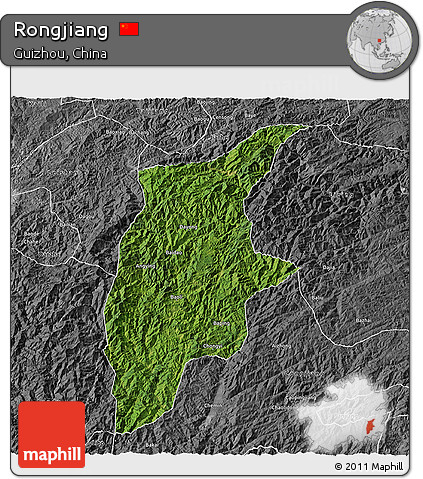 Satellite 3D Map of Rongjiang, desaturated