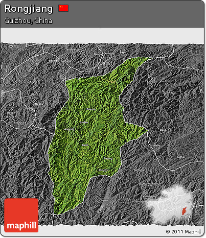 Satellite 3D Map of Rongjiang, desaturated