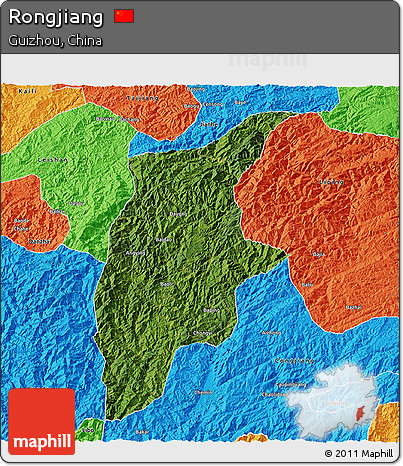 Satellite 3D Map of Rongjiang, political outside