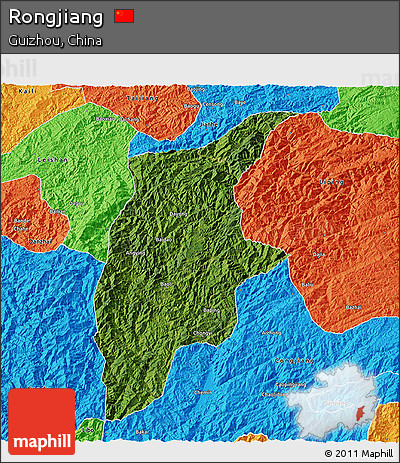 Satellite 3D Map of Rongjiang, political outside