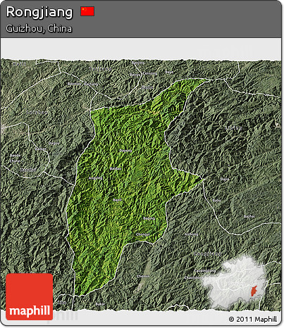 Satellite 3D Map of Rongjiang, semi-desaturated