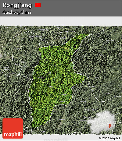Satellite 3D Map of Rongjiang, semi-desaturated