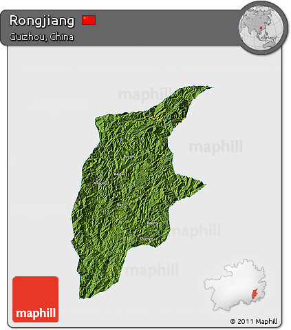 Satellite 3D Map of Rongjiang, single color outside