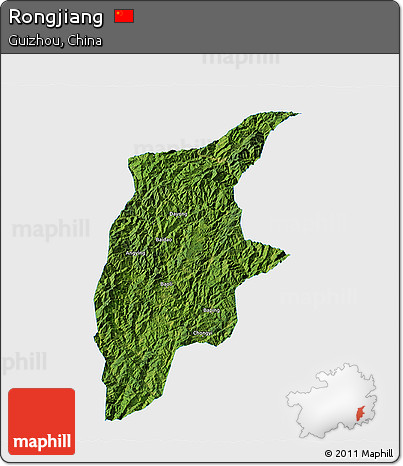 Satellite 3D Map of Rongjiang, single color outside