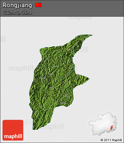 Satellite 3D Map of Rongjiang, single color outside