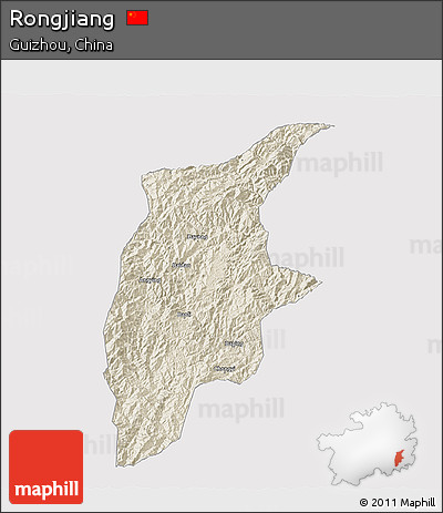Shaded Relief 3D Map of Rongjiang, cropped outside