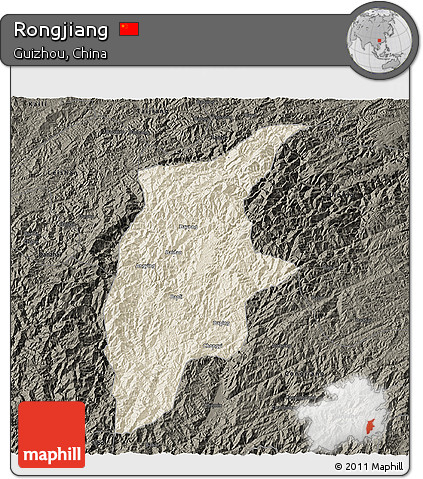 Shaded Relief 3D Map of Rongjiang, darken