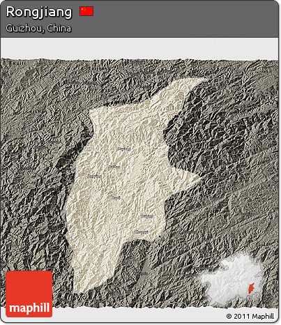 Shaded Relief 3D Map of Rongjiang, darken