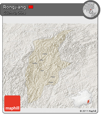 Shaded Relief 3D Map of Rongjiang, lighten