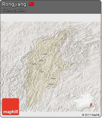 Shaded Relief 3D Map of Rongjiang, lighten