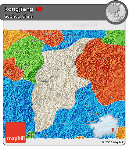 Shaded Relief 3D Map of Rongjiang, political outside