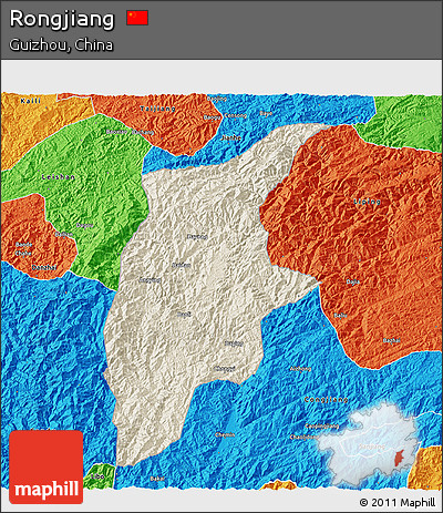 Shaded Relief 3D Map of Rongjiang, political outside