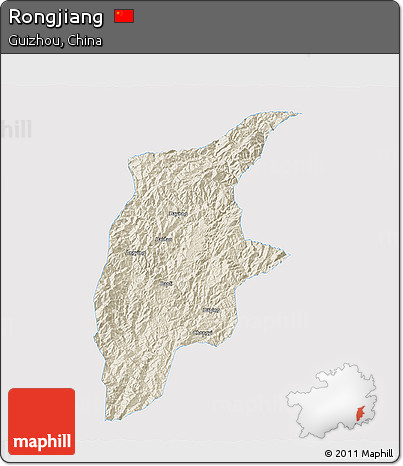 Shaded Relief 3D Map of Rongjiang, single color outside